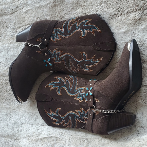 Dingo Victoria Brown Suede Leather Western Cowboy Boots Stitching Bead Size 8.5M - Picture 7 of 11